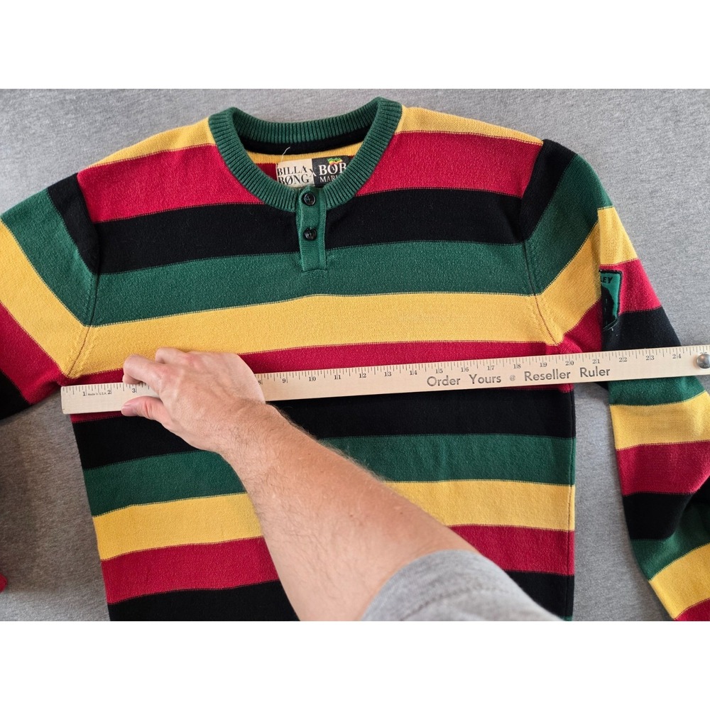 Billabong X Bob Marley Sweater Mens S Multicolor Striped Henley Long Sleeve Knit - Picture 10 of 12